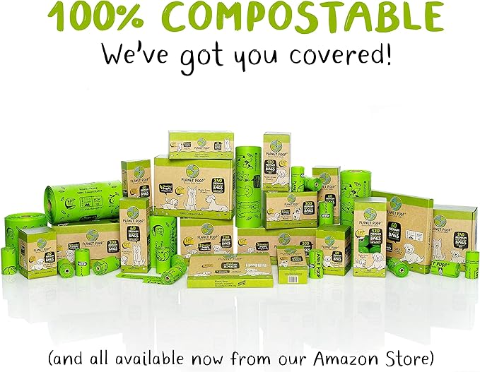 PLANET POOP Home Compostable Dog Poop Bags Extra-long with Handles 120 Un-Scented Pet Waste Bags Plastic Free, Thick Leakproof Plant-Based Doggy Bag, Cats & Dogs Pet Supplies