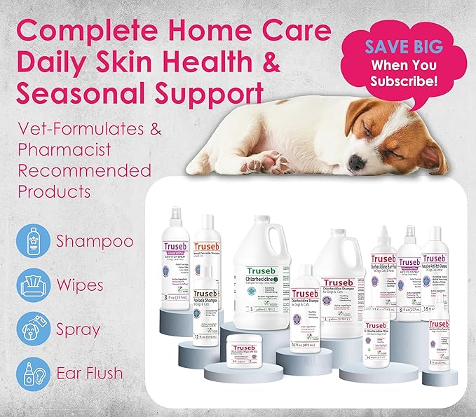 Truseb All Natural Topical Ketoconazole and Chlorhexidine Shampoo for Dogs, Cats & Horses with Aloe Vera Shampoo and Conditioner(Ketoconazole & Chlorhexidine Shampoo, 1 Gallon)