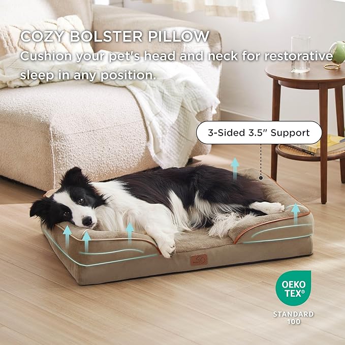Bedsure Orthopedic Dog Beds Large Sized Dog - Washable Large Dog Cat Bed Waterproof, Comfort Dogs Couch Sofa with Washable Removable Cover, Pet Bed with Nonskid Bottom, Hazel, 35"