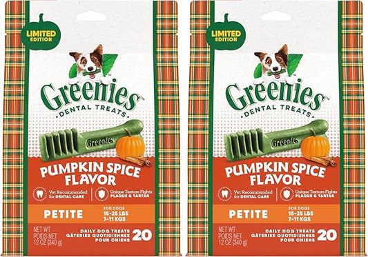 Greenies Pumpkin Spice Flavor Petite Size,Veterinarian-Recommended for Dental Care, Dog Treat Chews, Limited Edition, 12 oz., Pack of 40