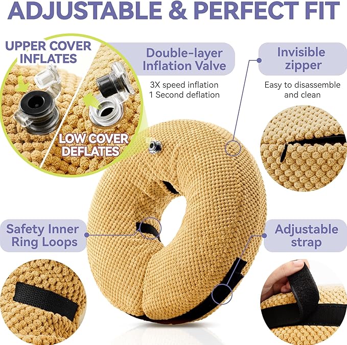 Inflatable Dog Cone Collar - Dog Neck Donut Cone Collar Alternative After Surgery - Soft Cone for Large Medium Small Dogs Cats - Alternative Recovery E Collar (Yello, XL)