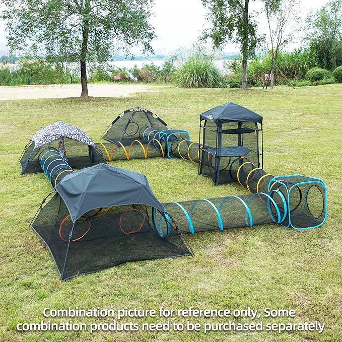 Cat Play Tunnel + Cube(with Three Ways) for Indoor and Outdoor, Kitty Play House, Cat Enclosures, Collapsible Kitty Tent, Kitten Toys Easy to Connect with Kitty Tent(2 Tunnels + Cube )