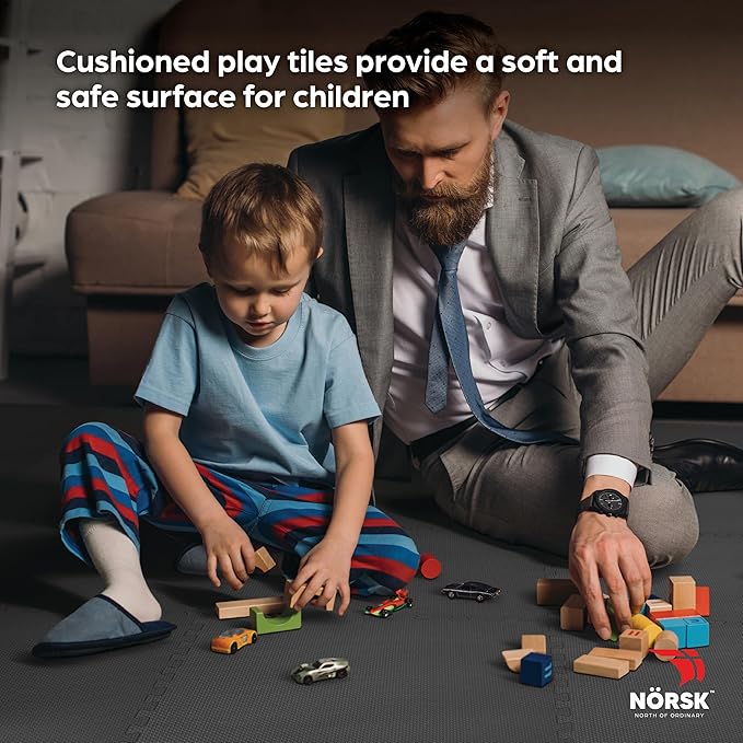 Norsk Multi-Purpose Reversible Floor Mats - EVA Interlocking Foam Tiles (Gray/Black 32 Tiles - 128 sq. Ft. 1/2" Thick)