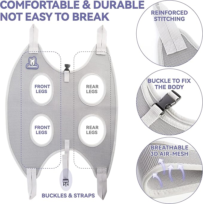 Dog Grooming Hammock Harness for Dogs & Cats with Pet Nail Clipper Trimmer - Cat Hanger Sling for Trimming Clipping Nails- Dog Hammock Restraint Bag for Small Medium Large pet ( Grey L )