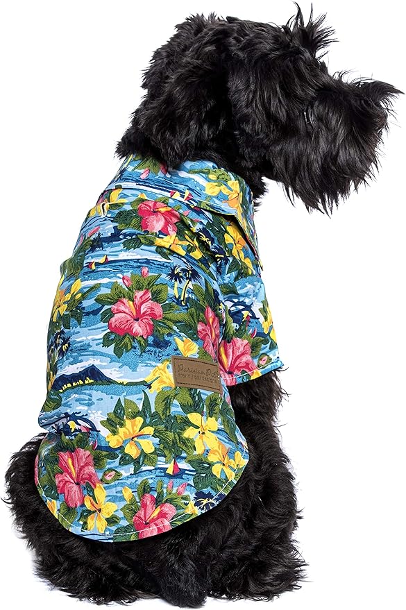 Parisian Pet Hawaiian Dog Shirt - Cotton Summer Clothes - Stylish Beach Outfit - Hook & Loop Closure - Machine Washable - Small Dogs