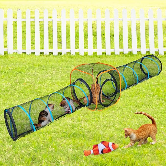Cat Play Tunnel + Cube(with Three Ways) for Indoor and Outdoor, Kitty Play House, Cat Enclosures, Collapsible Kitty Tent, Kitten Toys Easy to Connect with Kitty Tent(2 Tunnels + Cube )