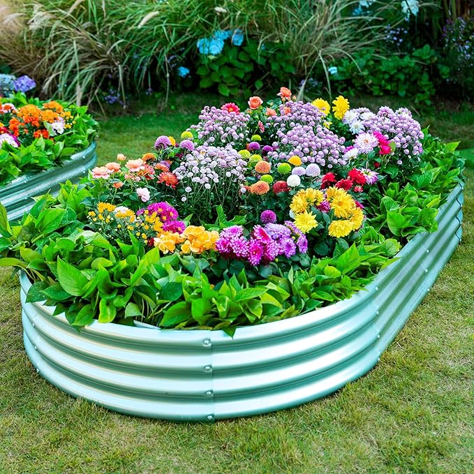 2pack 8×4×1ft Raised Garden Bed,Outdoor Galvanized Planter Boxes, Oval Large Metal Raised Garden Beds for Vegetables