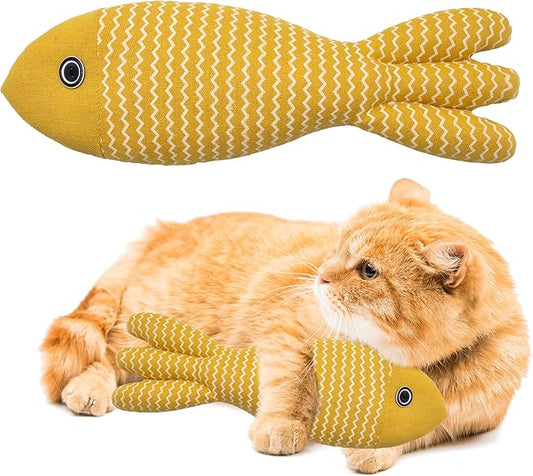 Interesting Catnip Toys Fish, 1 Pack Large Cat Toys, Soft Indoor Cat Kicker Toys, Durable and Highly Interactive Catnip Toys(Yellow Fish)