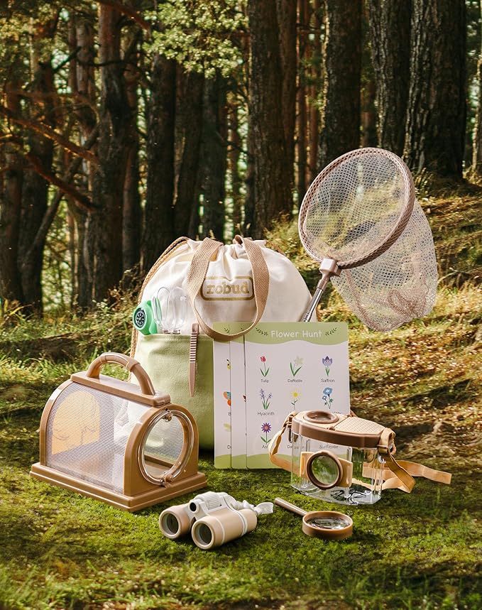 ROBUD Upgraded Kids Explorer Kit, Bug Catcher Kit with Wild Adventure Binoculars, Green Outdoor Exploration Set for Camping, Montessroi Toy for Kids Coming Closer to Nature,WRP30