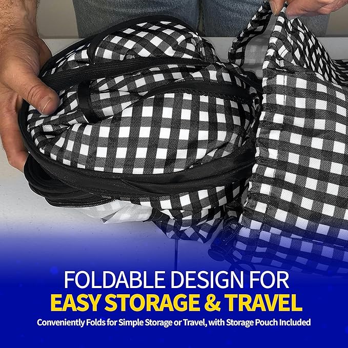 Pet Fit For Life Extra Large Cat Carrier for Travel - Foldable & Portable Collapsible Kennel with Litter Box, Feather Toy & Water/Food Bowl - Ideal for Cars, Long Trips & Indoor Cats - Black Checkers