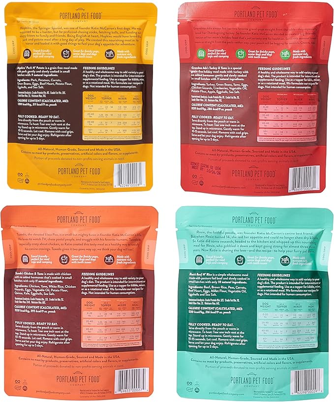 Portland Pet Food Company Fresh Dog Food Pouches - Human-Grade Topper Mix-Ins & Wet Pet Meals - Small & Large Breed Puppy & Senior Dogs - Gluten-Free Meal Toppers, Made in The USA - 8 Pack Variety