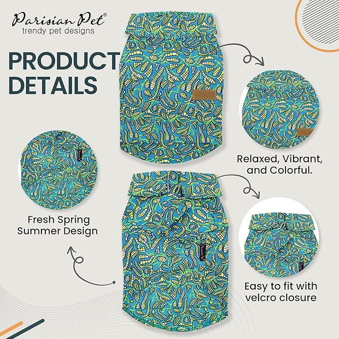 Parisian Pet Tribal Camp Dog Beach Shirt - 100% Cotton - XL Summer Clothes - Stylish Costume - Breathable and Cool - Machine Washable