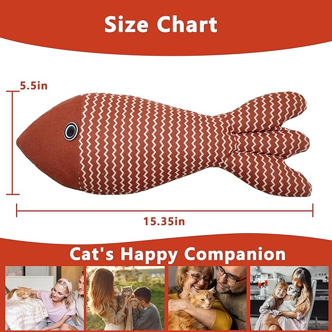 Interesting Catnip Toys Fish, 1 Pack Large Cat Toys, Soft Indoor Cat Kicker Toys, Durable and Highly Interactive Catnip Toys(Red Fish)