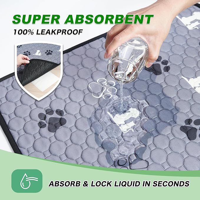 Washable Pee Pads, Puppy Pee Pad for Dogs, 2 Pack Absorbent Reusable Training Dog Pads Pet Puppy Pads, Non-Slip Potty Pads for Whelping, Playpen, Crate, Bed, Grey 36"x54"