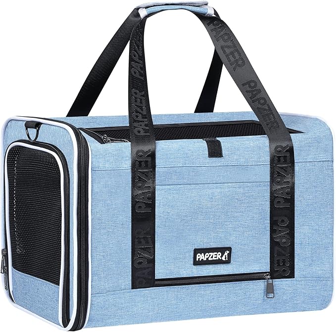 Top Loading Medium Cat Carrier with Privacy Curtain, Delta Approved TSA Pet Travel Crate Suitcase Luggage Sleeve, Soft-Sided Dog Kennel Bag 18x11x11 United Airline Approved Under Seat Blue