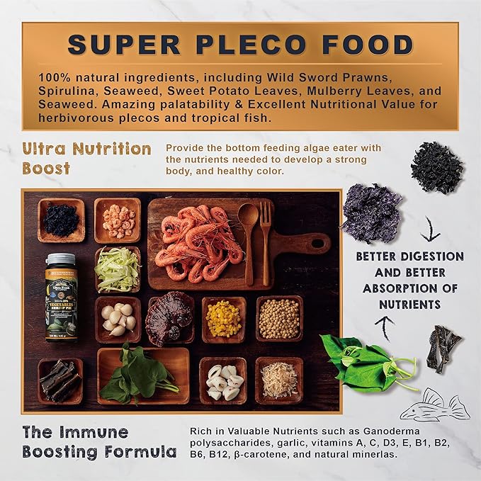 Ultra Fresh Algae Wafers Pleco Food, Spirulina & Algae, Sword Prawns, Balanced Diet, Color Enhancing, All Natural Ingredients, for Algae Eaters, Bottom Feeders, Vegetables Shrimp Pie, 2.12oz
