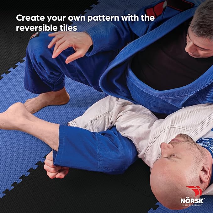 Norsk Reversible Exercise Mats 3/4" Thick EVA Interlocking Foam Tiles, Perfect Home Gym Flooring, 4 Tiles & 8 Trim Pieces, 16 Sq. Ft. 24"x24" Dazzling Blue/Black