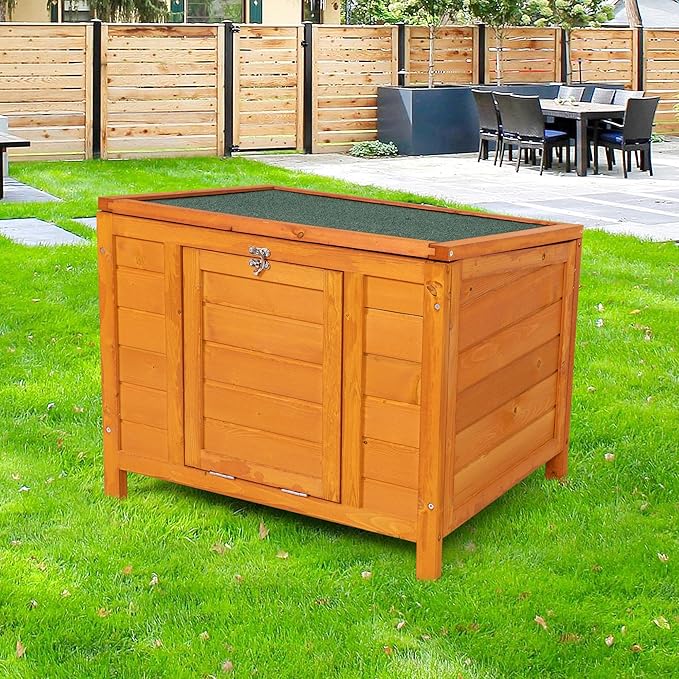 COZIWOW 24inches Wooden Catio Outdoor Cat House Small Animal House,Rabbit Hutch Indoor,Stable Weatherproof Bunny Cage Pet Shelter for Small Cat Dog Rabbit Guinea Pig(Orange)