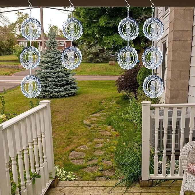 12 PCS Stainless Steel Bird deterrents for Outside,3D Wind Spinners Outdoor Bird Scarer Discs Set Pigeon Deterrent,Bird reflectors to Keep Birds Away Woodpecker Deterrent for House,Crow Deterrent