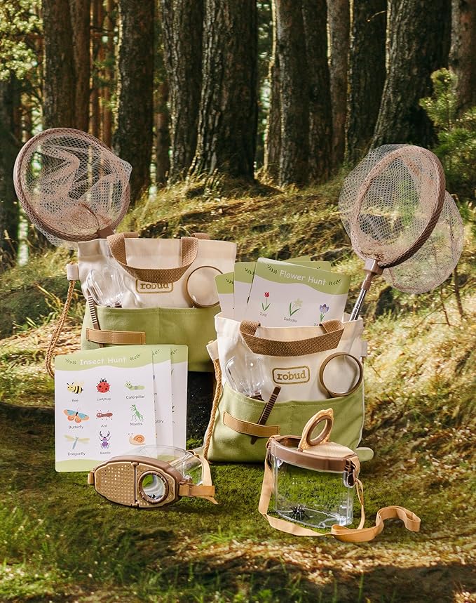 ROBUD Dual Kids Explorer Kit, Bug Catcher Kit with Bags Kit, Green Outdoor Exploration Set for Camping, Montessroi Toy for Kids Coming Closer to Nature,WRP29