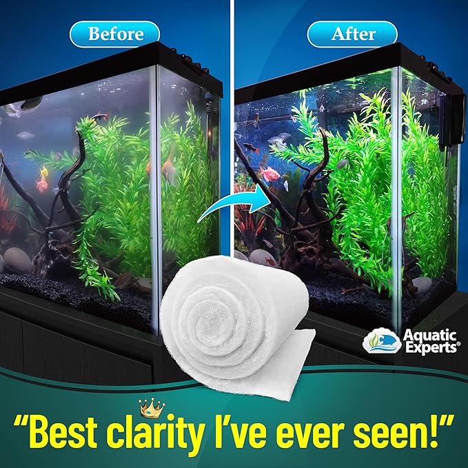 Aquatic Experts Aquarium Filter Floss for Fish Tank Filters - FilterFirst Aquarium Filter Pad - Media Roll for Crystal Clear Water, 12" x 12' x ¾ to ½ Thick