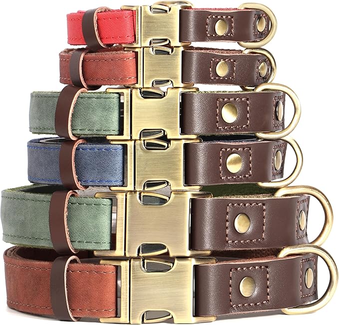 Didog Soft PU Leather Dog Collar for Large Dogs,Classic Adjustable Dog Collars with Quick Release Metal Buckle,Easy Clean and Comfortable with Nylon Lining,Olive Green,L Neck 15-23"
