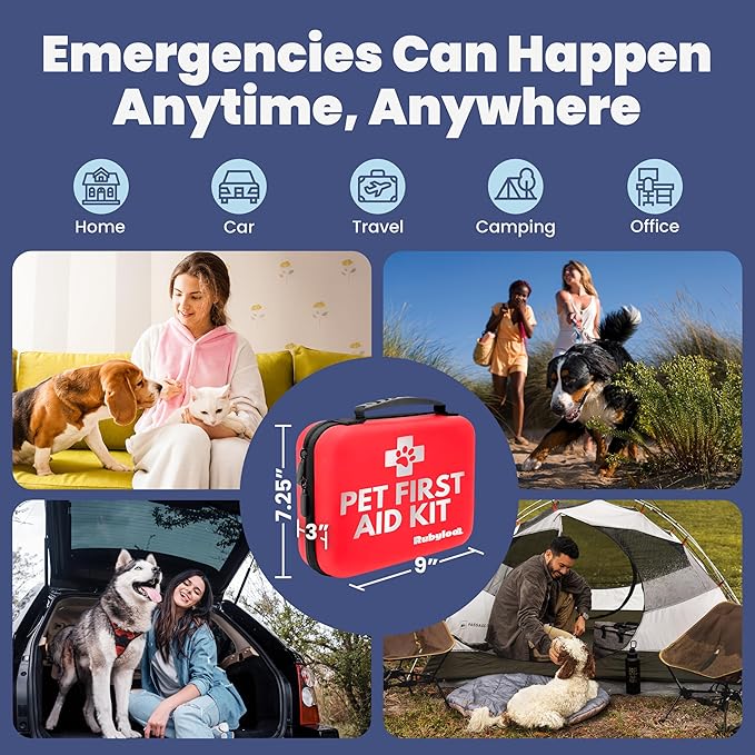 Dog First Aid Kit 2-Pack – Vet-Approved Pet First Aid Supplies for Dogs & Cats in Emergencies – Pet First Aid Guide, Tick Remover, Slip Leash & Medical Essentials for Home, Camping, Car, Travel