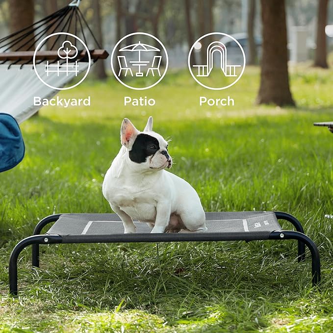 Bedsure Outdoor Elevated Dog Bed Medium Size Dog, Portable Indoor & Outdoor Cooling Raised Cot Pet Hammock Bed with Skid-Resistant Feet, Frame with Breathable Mesh, Grey, 43 inches