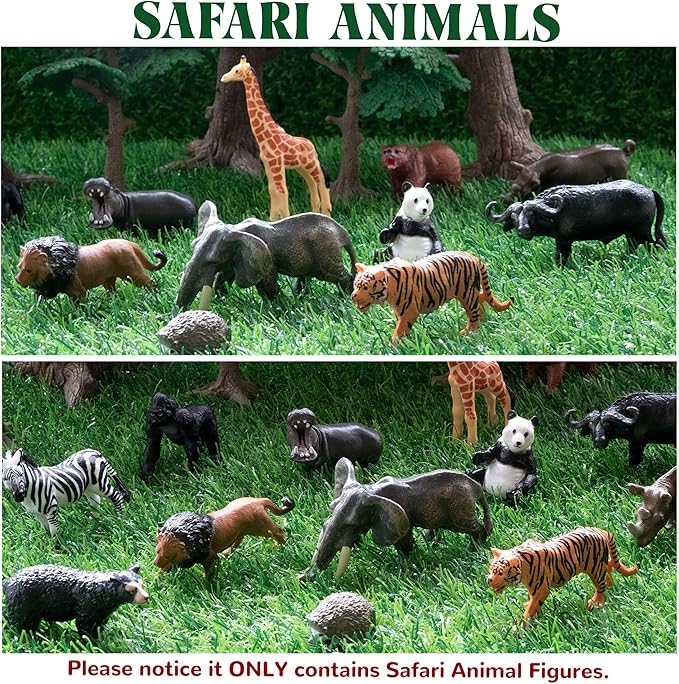 Toymany 14PCS 1-2" Tiny Jungle Animal Figures Toy, Realistic Mini Jungle Zoo Animal Figurines Cake Topper Toy Set, Easter Egg Christmas Birthday Gift Party Favor School Project for Kids Toddlers