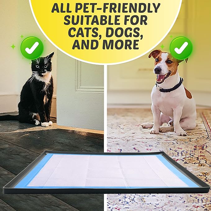 TidyFriend Dog Pee Pad Holder Tray Fits for 28” x 30” Pee Pads with Corner Lock Holes, Raised Edges, Non-Spill, Easy to Clean Silicone Dog Potty Tray Holder, for Indoor Floor Protection (Grey)