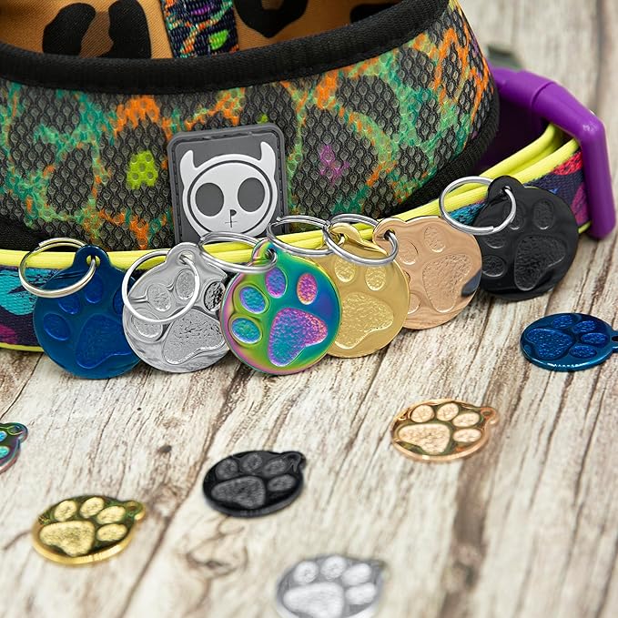 Engraved Pet Tag for Dogs and Cats - Personalized Front & Back up to 4 Lines of Text Custom Engraved ID, Round Paw Print Solid Plating Stainless Steel Silver Regular