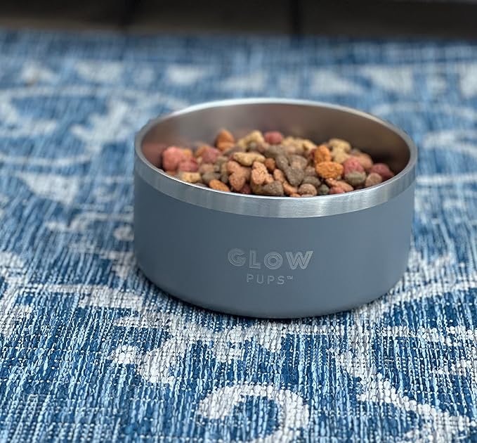 Grey Dog Double Wall Stainless Steel Pet Bowl, Vacuum Insulated, Non Skid, 64 oz