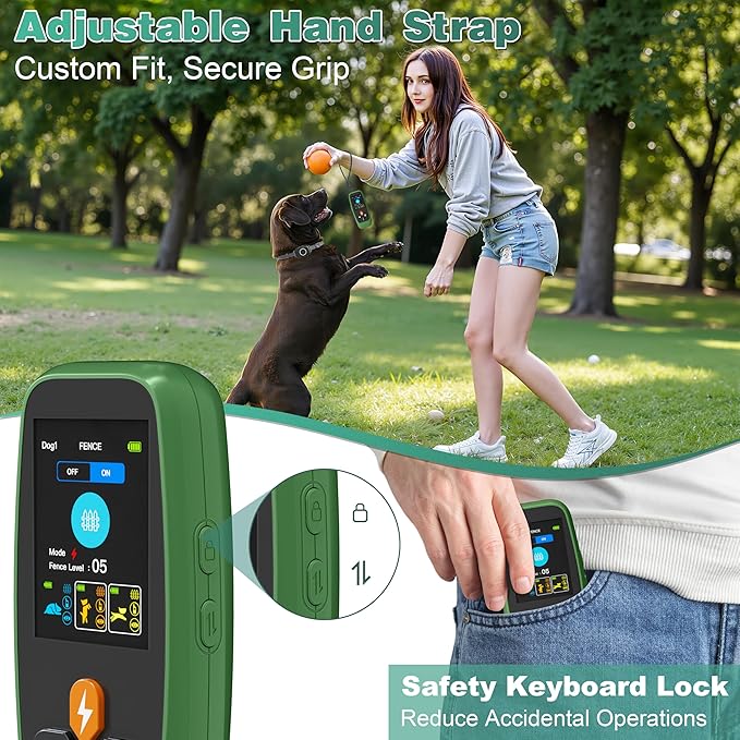 4-in-1 Wireless Dog Fence System Electric Dog Fence with Training Collar & Anti-Bark Collar | Real-Time Pet Status Display | Portable Waterproof Outdoor Pet Containment System