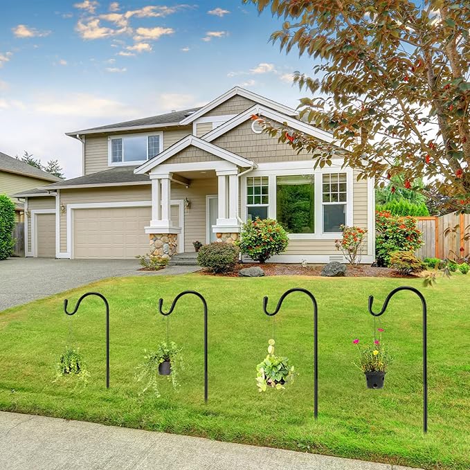 Shepherds Hook for Outdoor Adjustable Bird Feeder Pole Metal Steel Shepard Hooks for Hummingbird Stand Feeder Pole for Garden Plant, Lantern, Hanging Wedding Decor (12 Pcs,24 Inch)