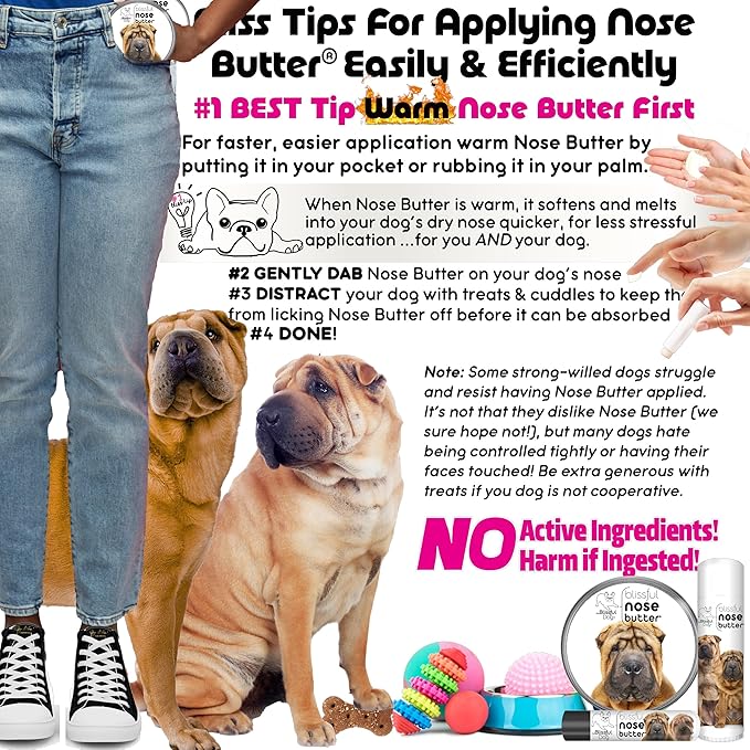 The Blissful Dog Chinese Shar-Pei Nose Butter for Dry, Cracked Skin, Lick-Safe Dog Nose Balm with Moisturizing Shea Butter, Almond, Olive, and Essential Oils, Pet Supplies, Uncented, 1 oz.