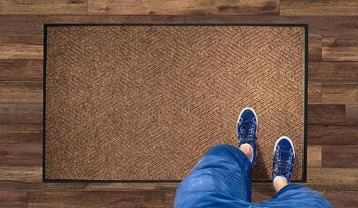 WaterHog Diamond | Commercial-Grade Entrance Mat with Rubber Border – Indoor/Outdoor, Quick Drying, Stain Resistant Door Mat (Medium Brown, 6' x 8')