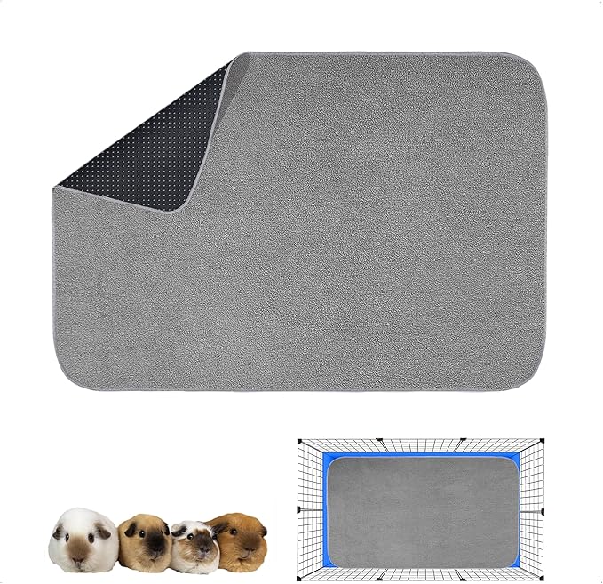 Guinea Pig Cage Liner, 1 Pack - Washable, Reusable, Leakproof Fleece Bedding Pads for Small Animals with Anti-Slip Bottom - for C&C 2X3 Area, Gray