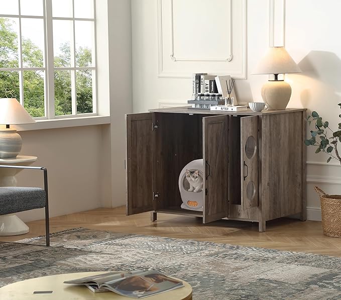 Cat Litter Robot Enclosure, Automatic Litter Box Enclosure for Litter Robot 3/4,Cat-Exclusive entrace for Dog Proof and Fun,Charging Station for cat Litter Cabinet,Litter Collector and Lock,Grey