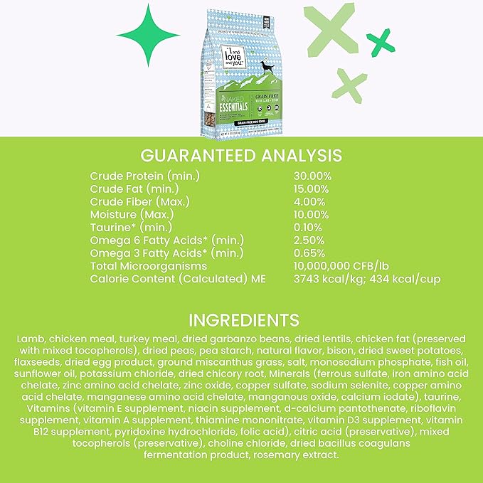 I and love and you Naked Essentials Dry Dog Food - Lamb + Bison - High Protein, Real Meat, No Fillers, Prebiotics + Probiotics, 40lb Bag