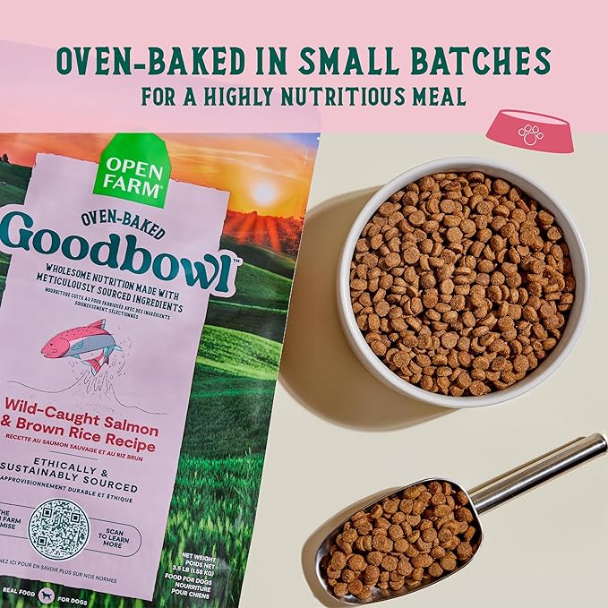 Open Farm Goodbowl, Oven-Baked Small Batch Dry Dog Food - Wild Caught Salmon & Brown Rice Recipe, Includes Non-GMO Produce & Grains, 22lb Bag (352oz Bag)