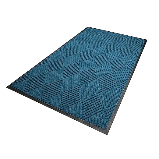 WaterHog Diamond | Commercial-Grade Entrance Mat with Rubber Border – Indoor/Outdoor, Quick Drying, Stain Resistant Door Mat (Medium Blue, 6' x 12')