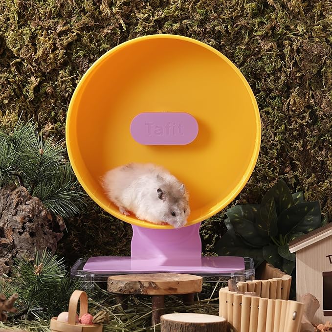 Quiet Hamster Wheel 10.2 Inch Dual-Bearings Silent Small Animals Running Exercise Wheel Height Adjustable for Syrian Hamsters, Gerbils, Rats, or Other Small Pets, Passionfruit Yellow