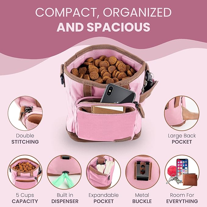 BEAU&FUR Dog Treat Pouch with Clicker for Training - Hands-Free Dog Treat Bag with Magnetic Closure, Built-in Poop Bag Holder Pocket