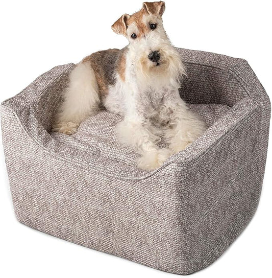 Snoozer Dog Car Seat, Lookout I Dog Booster Car Seat for Small Dogs Under 25lbs, Size: Medium, Fabric: Merlin Linen, Pet Car Seat to Alleviate Car Sickness for Dogs, Removable Machine Washable Cover