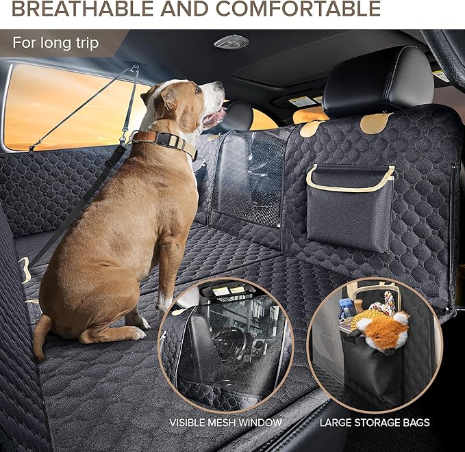 XL Truck Back Seat Extender for Dogs, Hard Bottom Dog Car Seat Cover for Back Seat, Heavy Duty Dog Hammock for Aggressive Chewers, Waterproof Pet Seat Covers for Trucks, F150, Ram1500, Large SUV