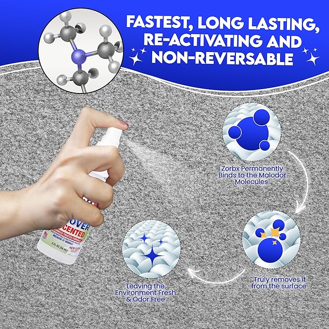 ZORBX Unscented Odor Eliminator for Strong Odor 2 Fl Oz Pack of 5 - Used in Hospitals & Healthcare Facilities - Advanced Formula, Fast-Acting Odor Remover Spray for Dog, Cat, House & Carpet