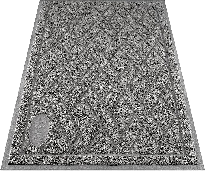 Pawkin Cat Litter Mat, Patented Design with Litter Lock Mesh, Extra Large, Durable, Easy to Clean, Soft, Fits Under Litter Box, Litter Free Floors, Gray