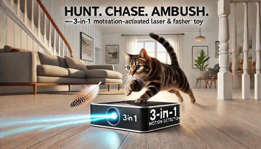 Hunt. Chase. Ambush. — 3-in-1 Motion-Activated Laser & Feather Cat Toy