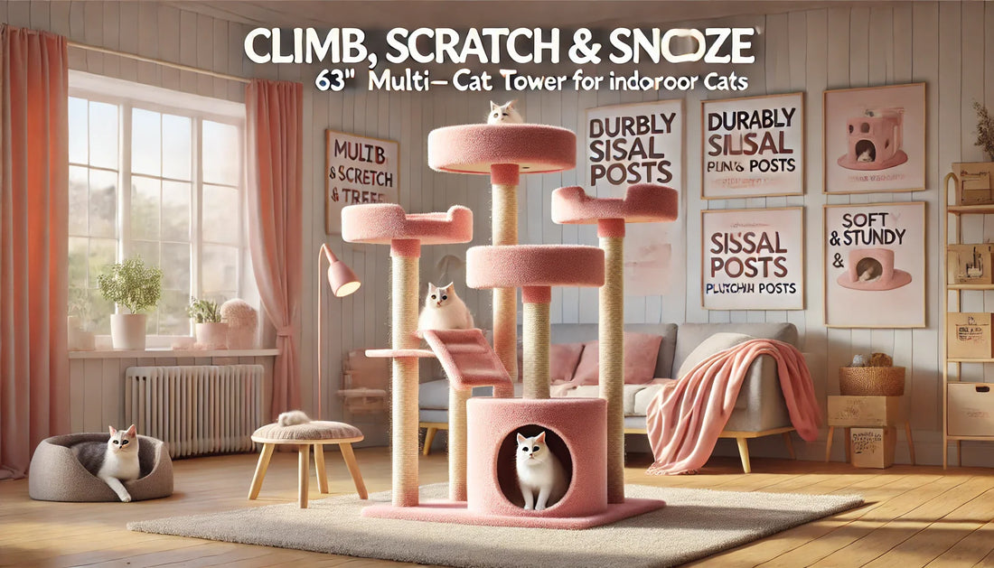 Climb, Scratch & Snooze: 63" Multi-Level Pink Cat Tree Tower for Indoor Cats