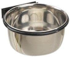 Stainless Steel Cup w/Holder - Durable Metal Mountable Food & Water Dish - Sugar Gliders, Hedgehogs, Chinchillas, Rats, Ferrets, Guinea Pigs, Rabbits, Squirrels, Birds (10 oz., Silver)